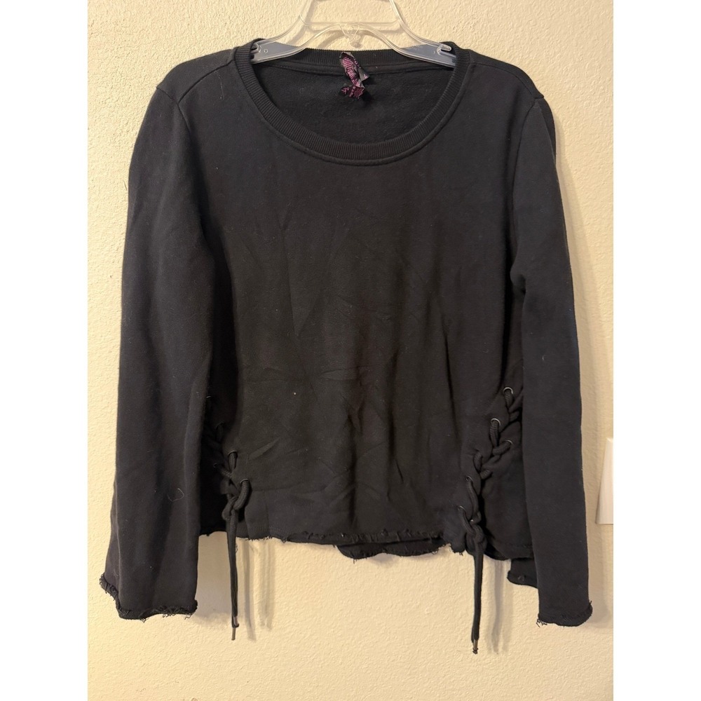 Betsey Johnson  Black Lace Up Side Sweatshirt Crewneck Pullover Women's L